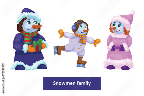 Vector snowmen family characters