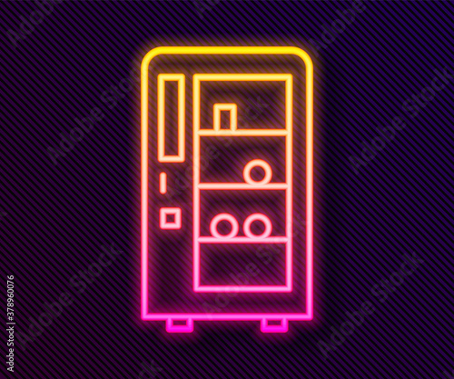 Glowing neon line Vending machine of food and beverage automatic selling icon isolated on black background. Vector.