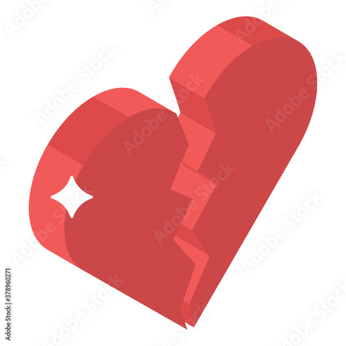 
Broken heart icon in isometric style, cracked relationship concept 

