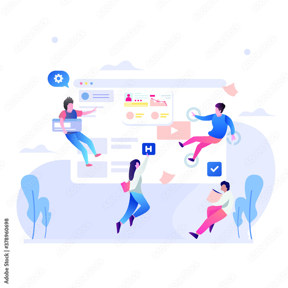 illustration of  teamwork making a website