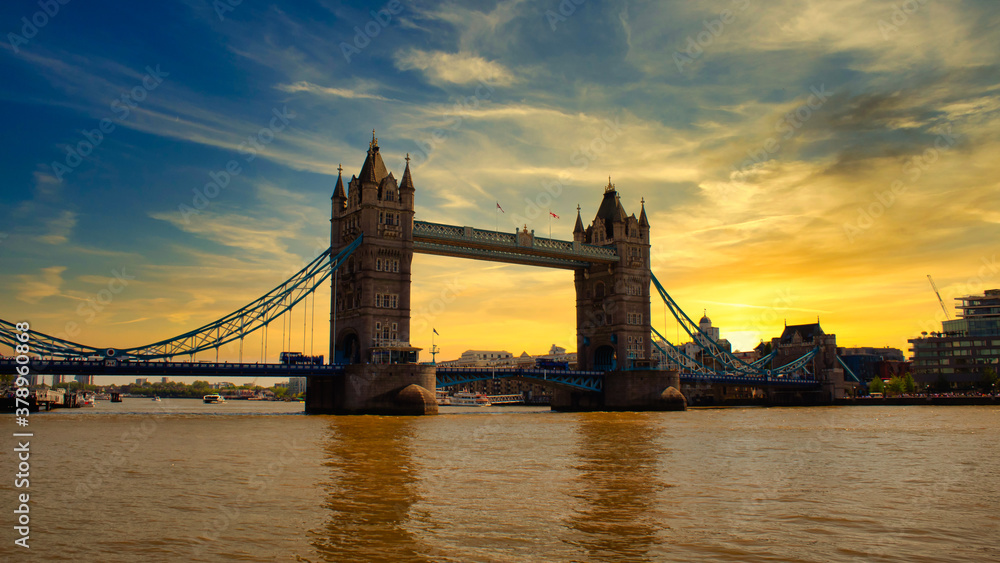 View on world famous London Tower Bridge at sunset