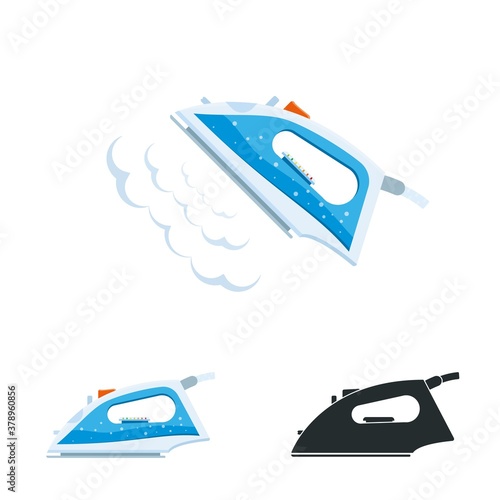 Clothes Iron with steam. Ironing room sign, flatiron vector illustration.