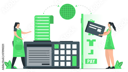 For purchase something, people use credit card to pay money around the world. Payment with internet banking. Minimal green monochromatic color design in e-payment concept.