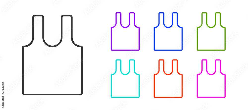 Black line Sleeveless T-shirt icon isolated on white background. Set icons colorful. Vector. Black line Sleeveless T-shirt icon isolated on white background. Set icons colorful. Vector.