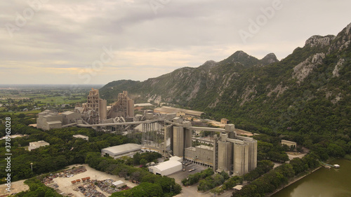 Industrial landscape environmental pollution waste of cement factory.