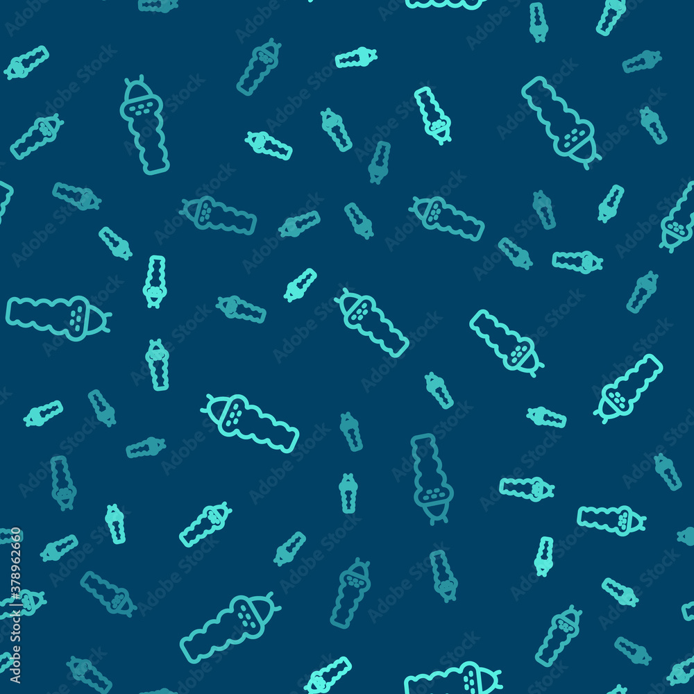 Green line Larva insect icon isolated seamless pattern on blue background. Vector. Green line Larva insect icon isolated seamless pattern on blue background. Vector.