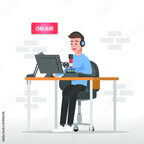 illustration of a radio announcer at work