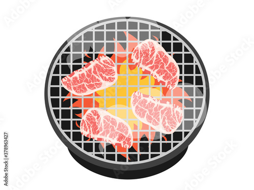 七輪で焼く肉のイラスト