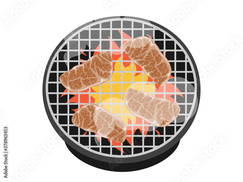 七輪で焼く肉のイラスト
