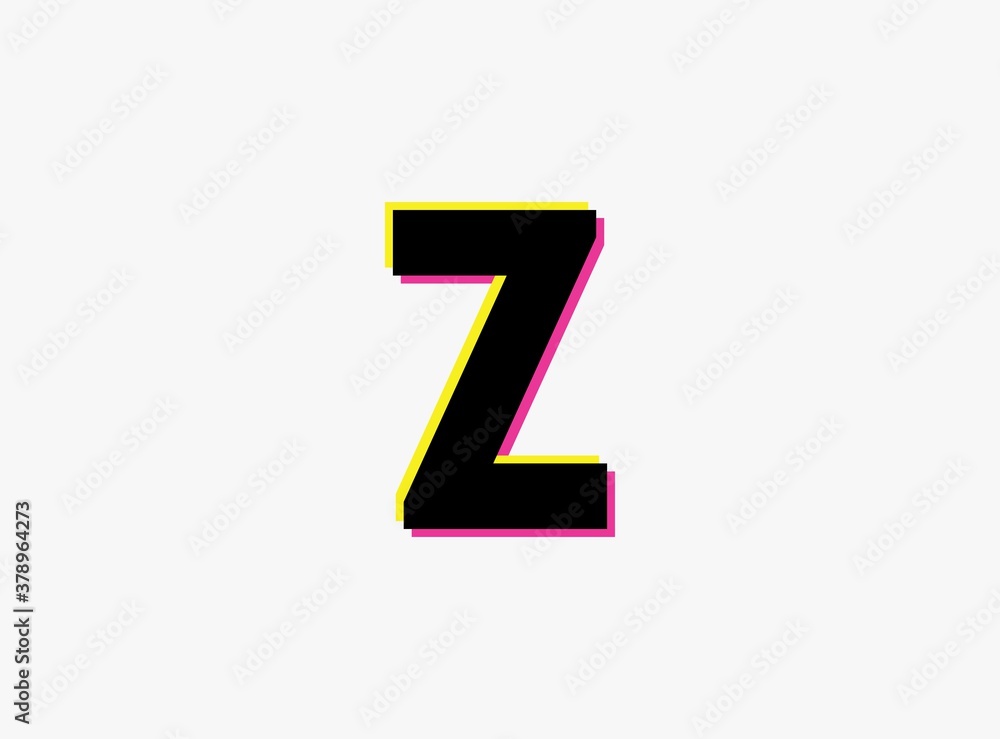 Z Letter font, vector desing alphabet. Dynamic, split-color, shadow of number pink and yellow on white background. For logo, social media,design elements, creative poster, etc. Z Letter font, vector desing alphabet. Dynamic, split-color, shadow of number pink and yellow on white background. For logo, social media,design elements, creative poster, etc.