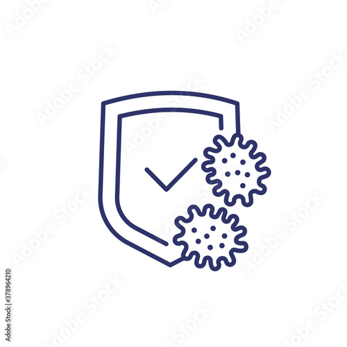 immune system, antibacterial protection line icon with virus
