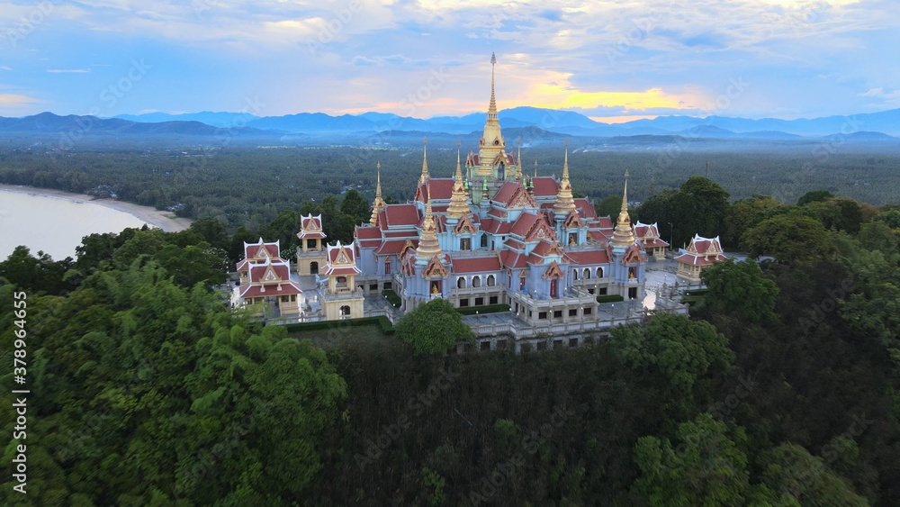 Aerial view of Wat Tang Sai Temple in Ban Krut, Prachuap Khirikhan, Thailand