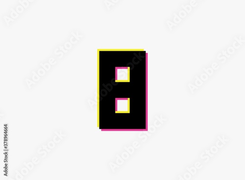 Number 8 vector desing logo. Dynamic, split-color, shadow of number pink and yellow on white background. For social media,design elements, creative poster, anniversary celebration, greeting and web