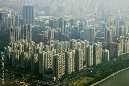 Guangzhou town and Pearl river view from windows of Canton tower