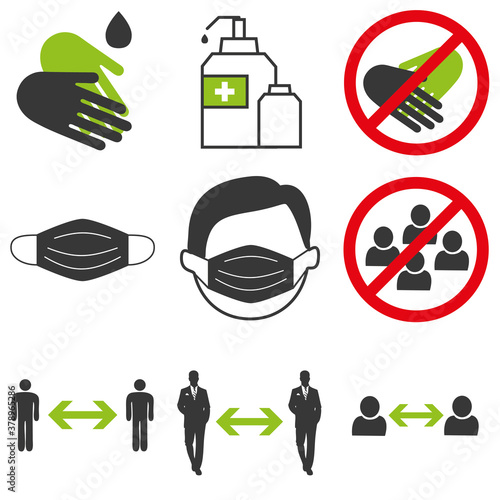 Coronavirus Hinweise Icon Set Corona Virus Hygiene Regeln