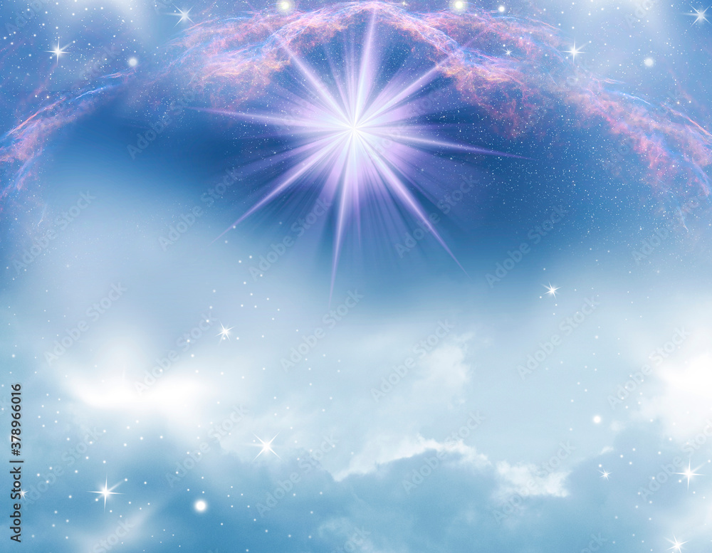 abstract mystic magic angelic spiritual divine magic religious backgroud with stars, galaxy and clouds in gray blue and pink tonality abstract mystic magic angelic spiritual divine magic religious backgroud with stars, galaxy and clouds in gray blue and pink tonality