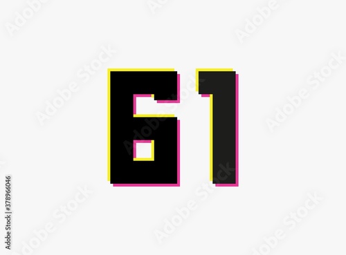 Free Download Number 61 vector desing logo. Dynamic, split-color, shadow of  number pink and yellow on white background. For social media,design elements, creative poster, anniversary celebration, greeting and web - GFXLoad