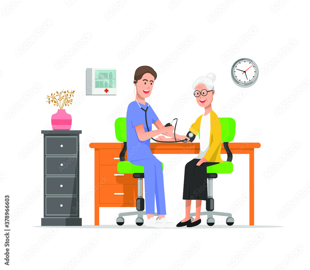 Fototapeta premium a nurse checks the old woman's blood pressure