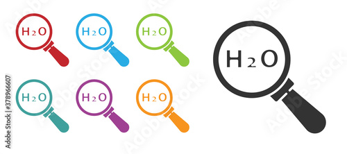 Black Chemical formula for water drops H2O shaped icon isolated on white background. Set icons colorful. Vector Illustration.