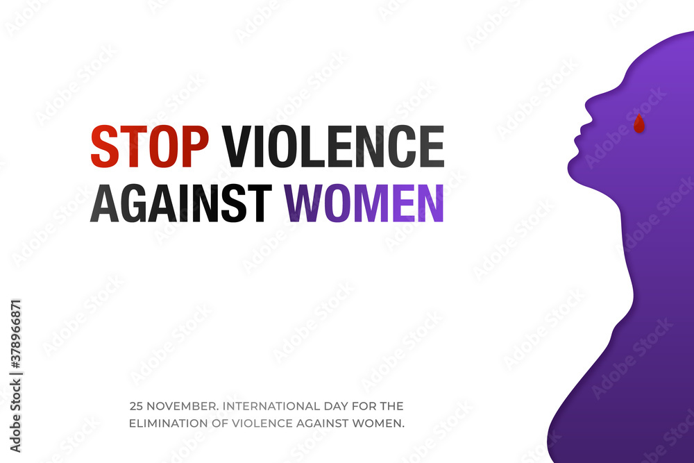 November 25, Stop Violence Against Women. Creative banner with text and silhouette of a crying woman. Creative social vector design.