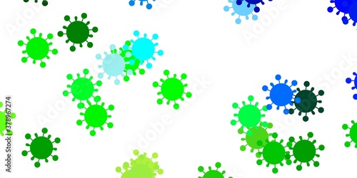 Light blue, green vector pattern with coronavirus elements.