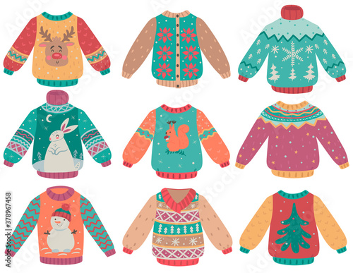 Set of winter sweaters isolate on a white background. Vector graphics.