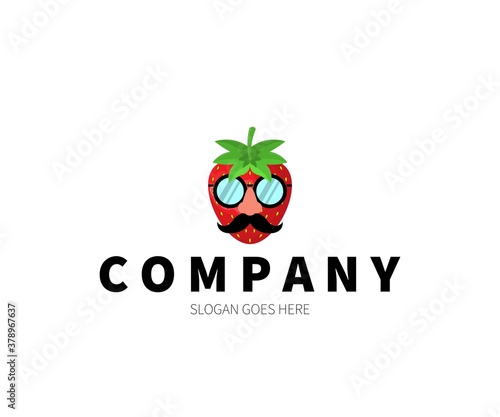 Strawberry mustache, glasses, incognito Logo Concept. Vector Design Illustration. Symbol and Icon Vector Template.