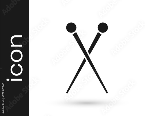 Grey Knitting needles icon isolated on white background. Label for hand made, knitting or tailor shop. Vector Illustration.