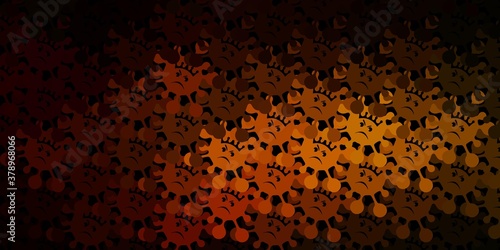 Dark green, yellow vector pattern with coronavirus elements.