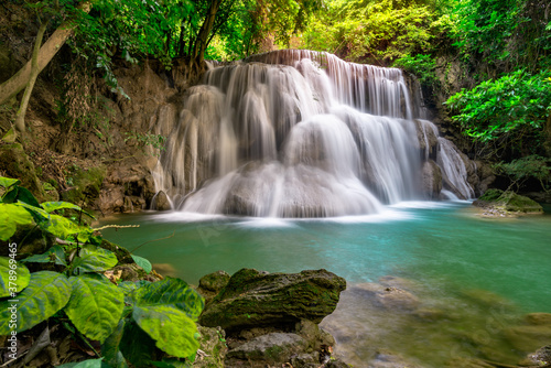 Huai Mae Khamin Waterfall attractions National Park on the Lake of Srinakarin Dam, Kanchanaburi, Thailand.Huai Mae Khamin Waterfall on winter season,