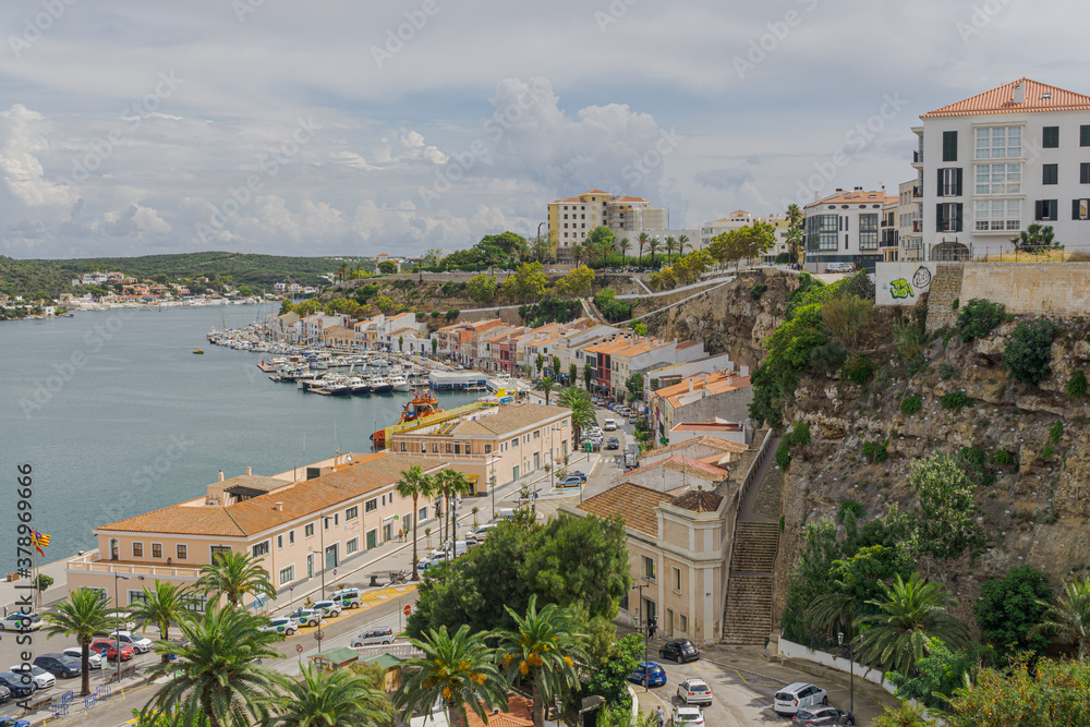 The natural harbour of Mahon City, Minorca Island.