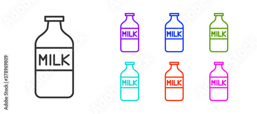 Black line Closed glass bottle with milk icon isolated on white background. Set icons colorful. Vector Illustration.
