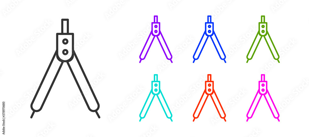 Black line Drawing compass icon isolated on white background. Compasses sign. Drawing and educational tools. Geometric instrument. Set icons colorful. Vector Illustration. Black line Drawing compass icon isolated on white background. Compasses sign. Drawing and educational tools. Geometric instrument. Set icons colorful. Vector Illustration.