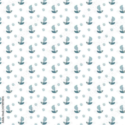 Cute Ships in the sea Vector Pattern Illustration