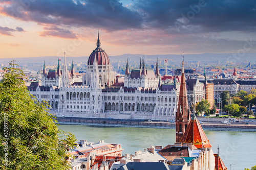 Hungarian Parliament Building during sunsise photo