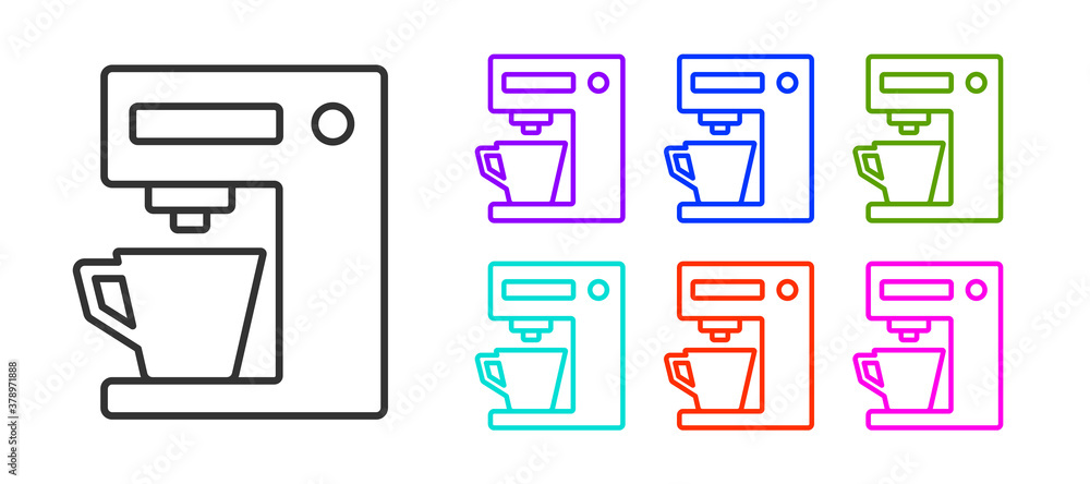 Black line Coffee machine icon isolated on white background. Set icons colorful. Vector Illustration. Black line Coffee machine icon isolated on white background. Set icons colorful. Vector Illustration.