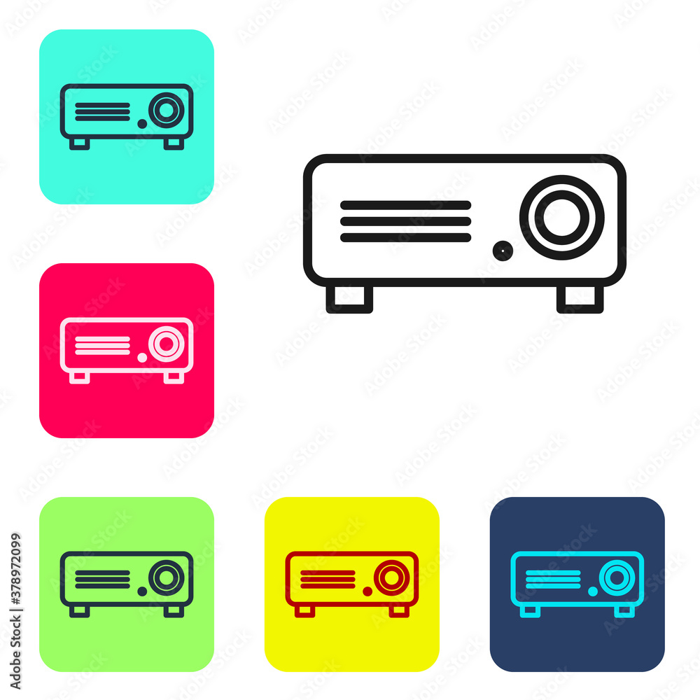 Black line Presentation, movie, film, media projector icon isolated on white background. Set icons in color square buttons. Vector Illustration. Black line Presentation, movie, film, media projector icon isolated on white background. Set icons in color square buttons. Vector Illustration.