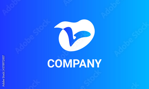 V Icon Company Logo design blue color gradient vector template editable