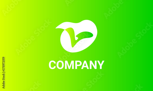 V Icon Company Logo design green light yellow color gradient vector template editable