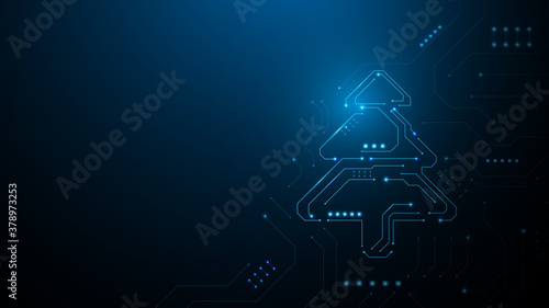 Abstract christmas tree in circuit network digital technology electronic concept. Vector illustration