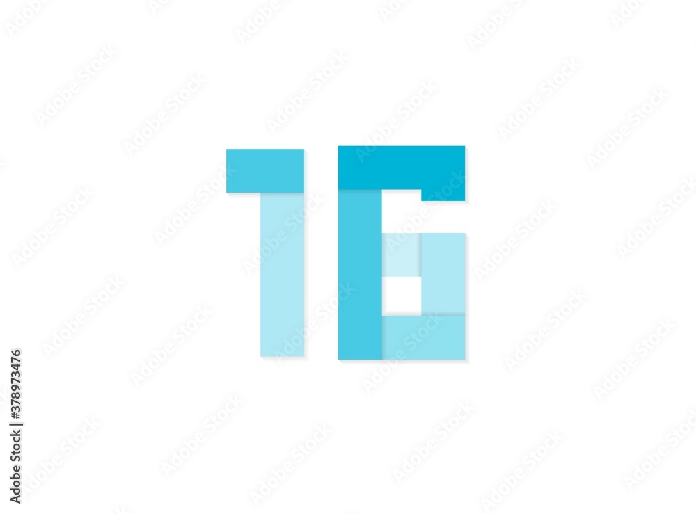 16 number, vector logo, paper cut desing font made of blue color tones .Isolated on white background. Eps10 illustration 16 number, vector logo, paper cut desing font made of blue color tones .Isolated on white background. Eps10 illustration