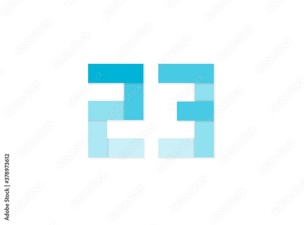 23 number, vector logo, paper cut desing font made of blue color tones .Isolated on white background. Eps10 illustration 23 number, vector logo, paper cut desing font made of blue color tones .Isolated on white background. Eps10 illustration
