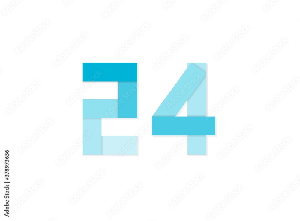 24 number, vector logo, paper cut desing font made of blue color tones .Isolated on white background. Eps10 illustration 24 number, vector logo, paper cut desing font made of blue color tones .Isolated on white background. Eps10 illustration