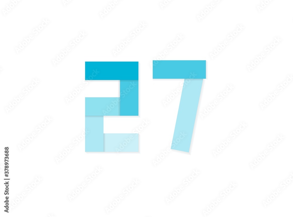 27 number, vector logo, paper cut desing font made of blue color tones .Isolated on white background. Eps10 illustration 27 number, vector logo, paper cut desing font made of blue color tones .Isolated on white background. Eps10 illustration