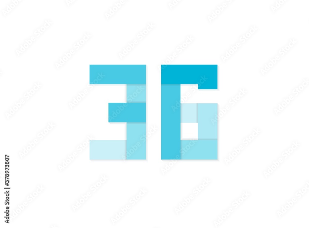 36 number, vector logo, paper cut desing font made of blue color tones .Isolated on white background. Eps10 illustration 36 number, vector logo, paper cut desing font made of blue color tones .Isolated on white background. Eps10 illustration