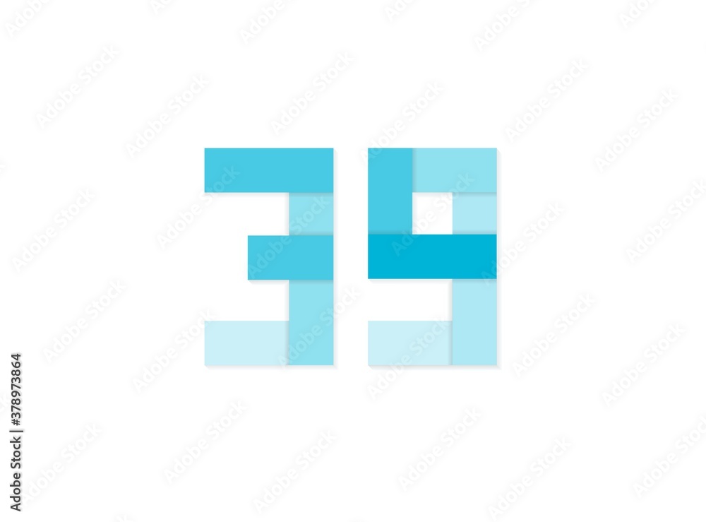 39 number, vector logo, paper cut desing font made of blue color tones .Isolated on white background. Eps10 illustration 39 number, vector logo, paper cut desing font made of blue color tones .Isolated on white background. Eps10 illustration