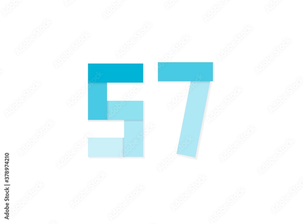 57 number, vector logo, paper cut desing font made of blue color tones .Isolated on white background. Eps10 illustratio5 57 number, vector logo, paper cut desing font made of blue color tones .Isolated on white background. Eps10 illustratio5