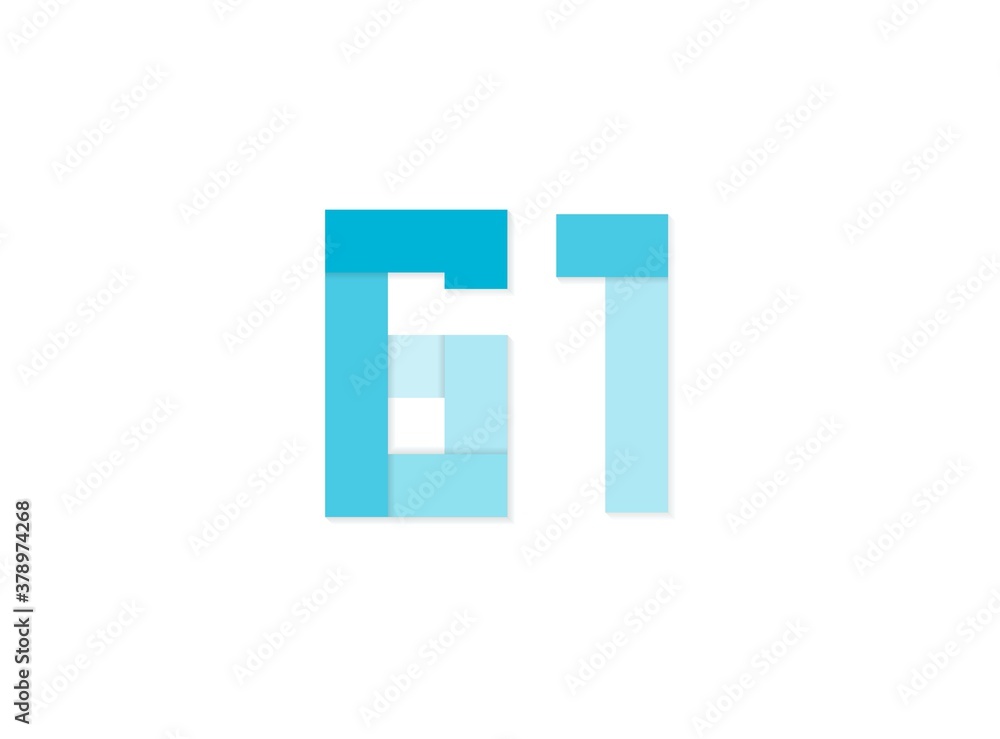 61 number, vector logo, paper cut desing font made of blue color tones .Isolated on white background. Eps10 illustratio5 61 number, vector logo, paper cut desing font made of blue color tones .Isolated on white background. Eps10 illustratio5
