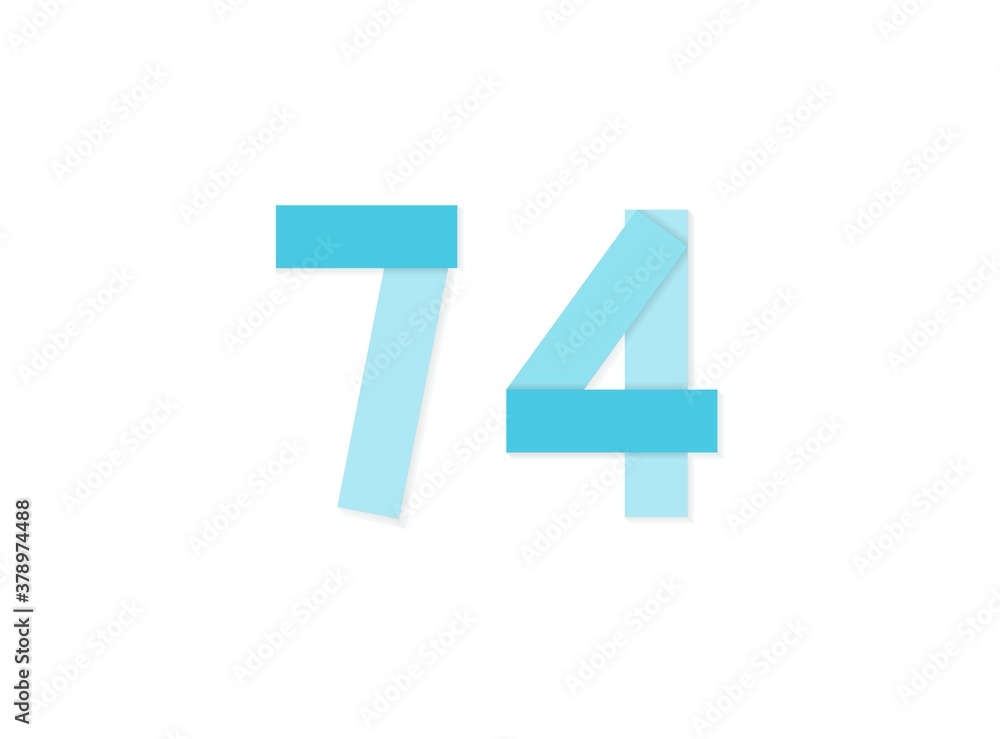74 number, vector logo, paper cut desing font made of blue color tones .Isolated on white background. Eps10 illustration 74 number, vector logo, paper cut desing font made of blue color tones .Isolated on white background. Eps10 illustration