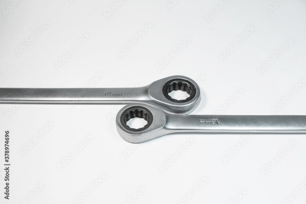 Spanners set. Steel wrenches for car repair on a white background.
Spanners set. Steel wrenches for car repair on a white background.